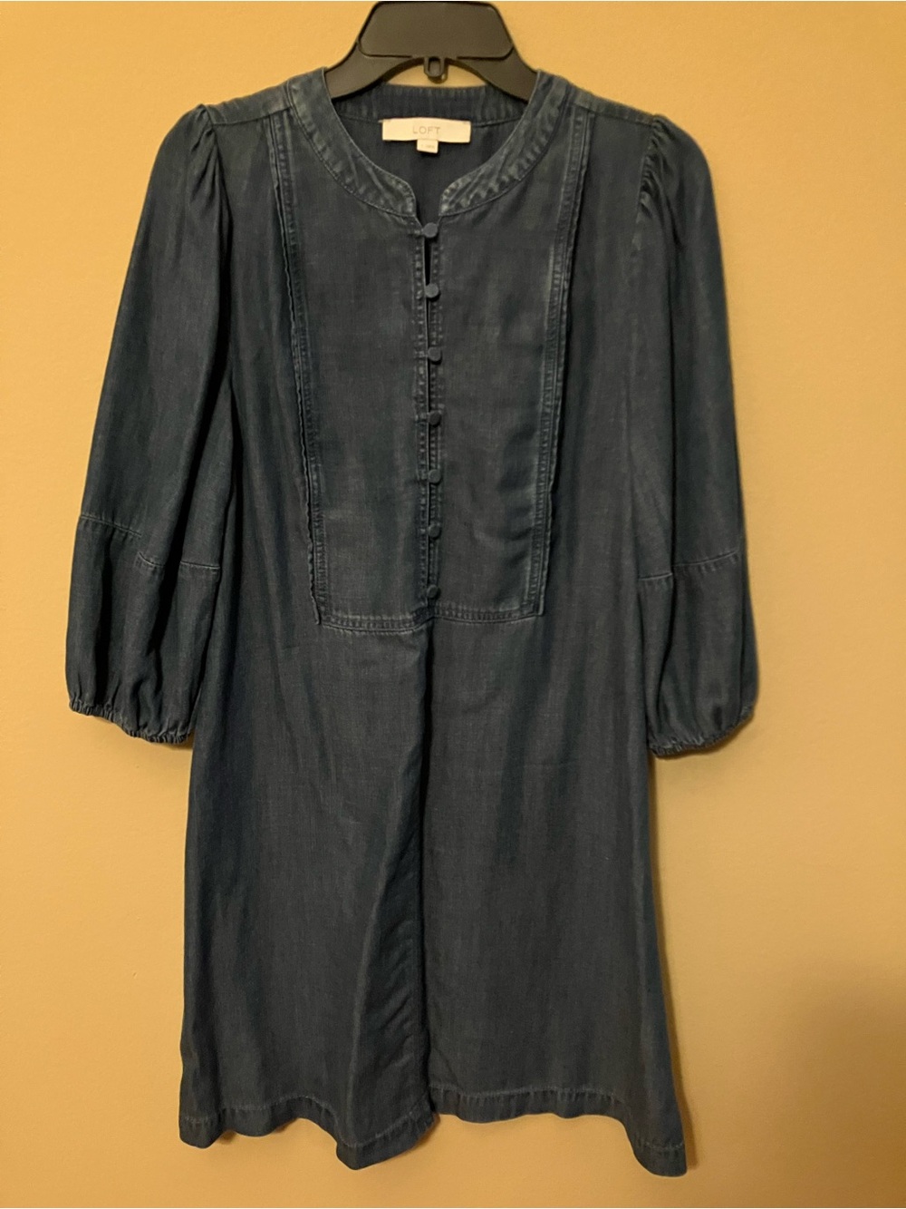 LOFT Indigo Blue Button-Front Midi Dress